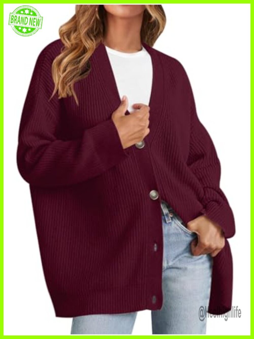 Oversized V Neck Button Down Cardigan Sweater Long Sleeve Knit